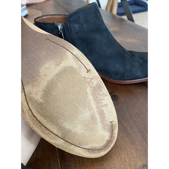 Sam Edelman‎ Petty Black Suede Rounded Toe Stacked Block Heel Ankle Booties Sz 8 - Picture 4 of 5